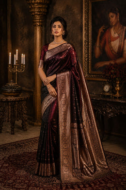 Mehroon Soft banarasi Saree-Royal Heritage thumbnail 4